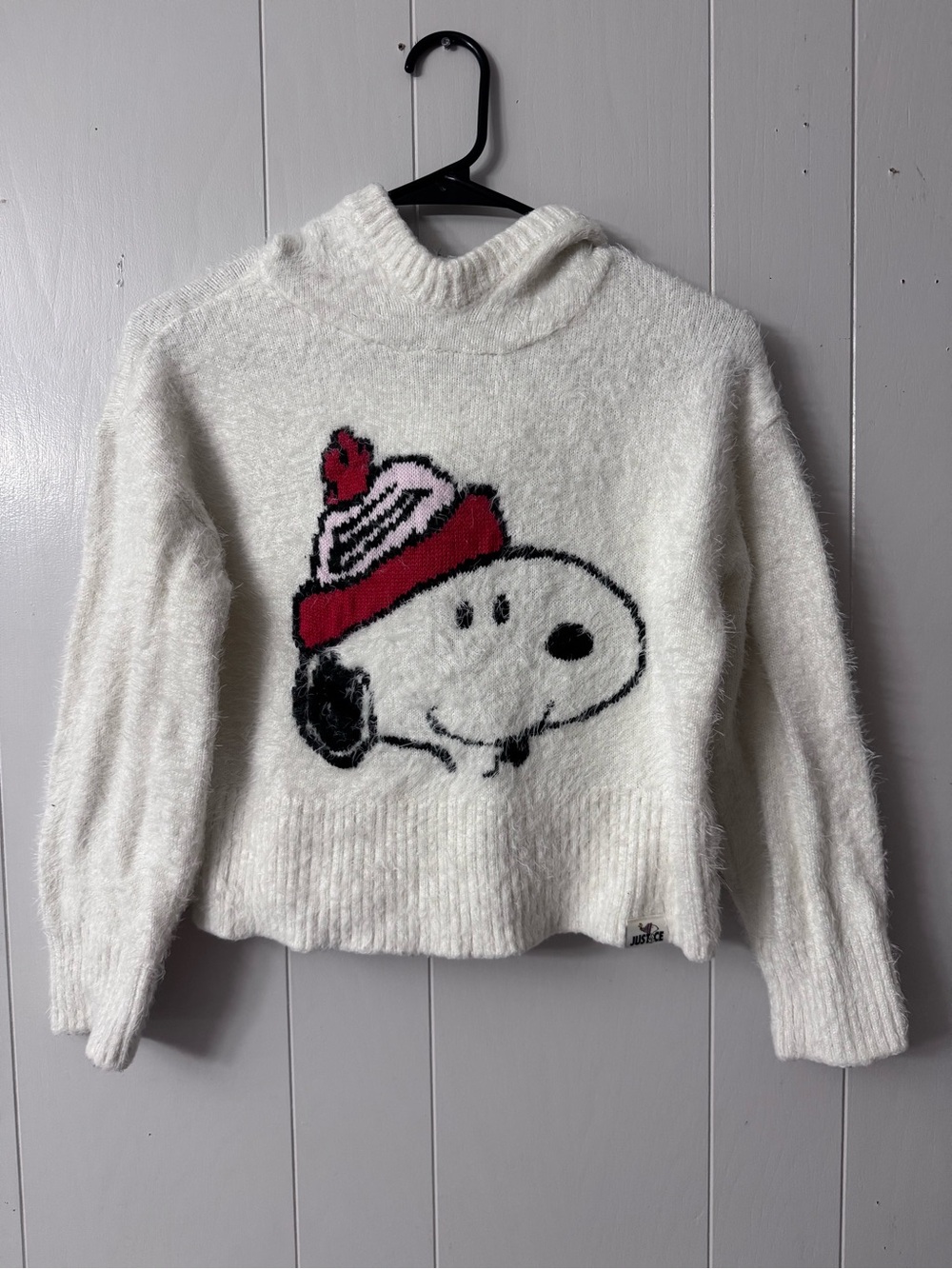 Justice Cream Snoopy Sweater with Hood Ears Red & Black Accent